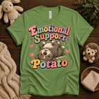 Emotional Support Potato cute animal graphic t-shirt cozy flat lay in leaf.