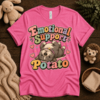 Emotional Support Potato cute animal graphic t-shirt cozy flat lay in charity pink.