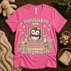 Available For Judgement cute animal graphic t-shirt cozy flat lay in charity pink.