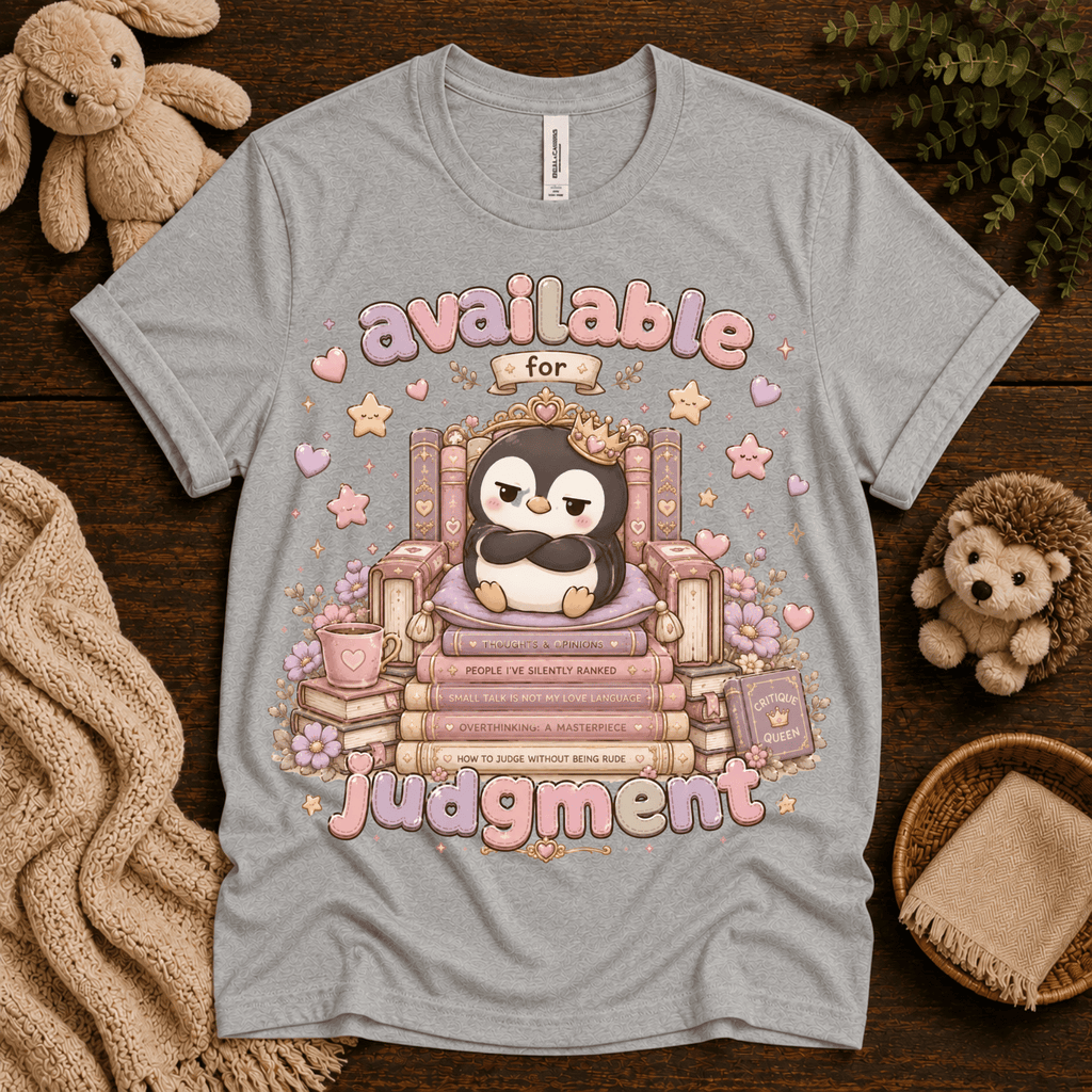 Available For Judgement cute animal graphic t-shirt cozy flat lay in athletic heather.