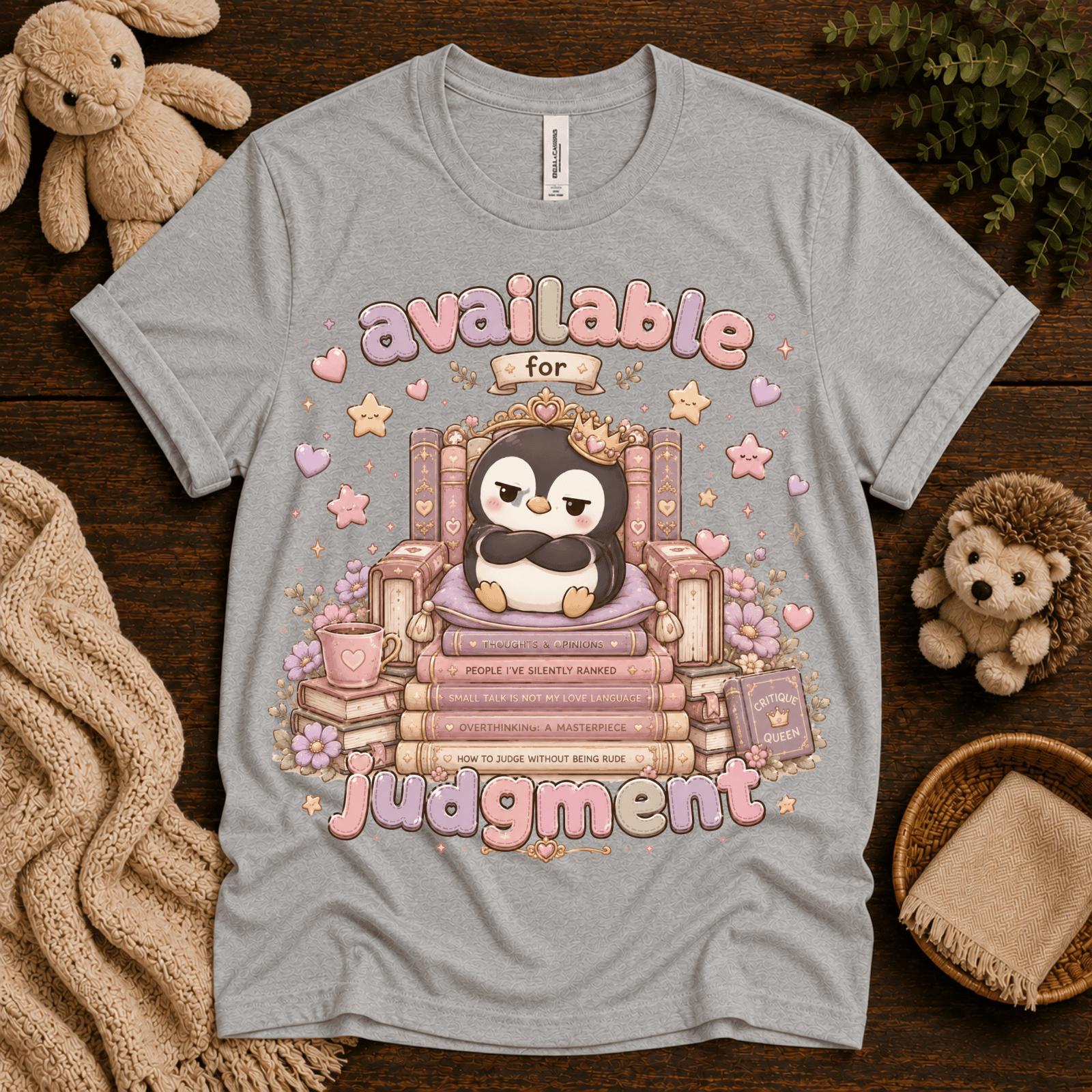 Available For Judgement cute animal graphic t-shirt cozy flat lay in athletic heather.