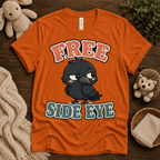 Free Side Eye cute animal graphic t-shirt cozy flat lay in burnt orange.