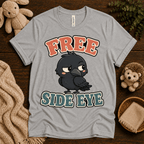 Free Side Eye cute animal graphic t-shirt cozy flat lay in athletic heather.