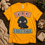 Free Side Eye cute animal graphic t-shirt cozy flat lay in gold.