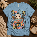 In My Little World cute animal graphic t-shirt cozy flat lay in baby blue.