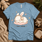 Low Noise Bunny cute animal graphic t-shirt cozy flat lay in baby blue.