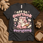 Overthink Cat cute animal graphic t-shirt cozy flat lay in asphalt.