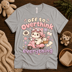 Overthink Cat cute animal graphic t-shirt cozy flat lay in athletic heather.