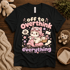 Overthink Cat cute animal graphic t-shirt cozy flat lay in vintage black.