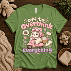 Overthink Cat cute animal graphic t-shirt cozy flat lay in leaf.