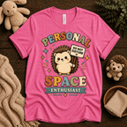 Personal Space Enthusiast cute animal graphic t-shirt cozy flat lay in charity pink.