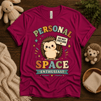 Personal Space Enthusiast cute animal graphic t-shirt cozy flat lay in berry.