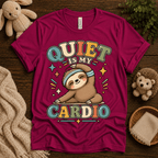 Quiet Is My Cardio cute animal graphic t-shirt cozy flat lay in berry.