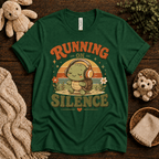 Running On Silence cute animal graphic t-shirt cozy flat lay in evergreen.