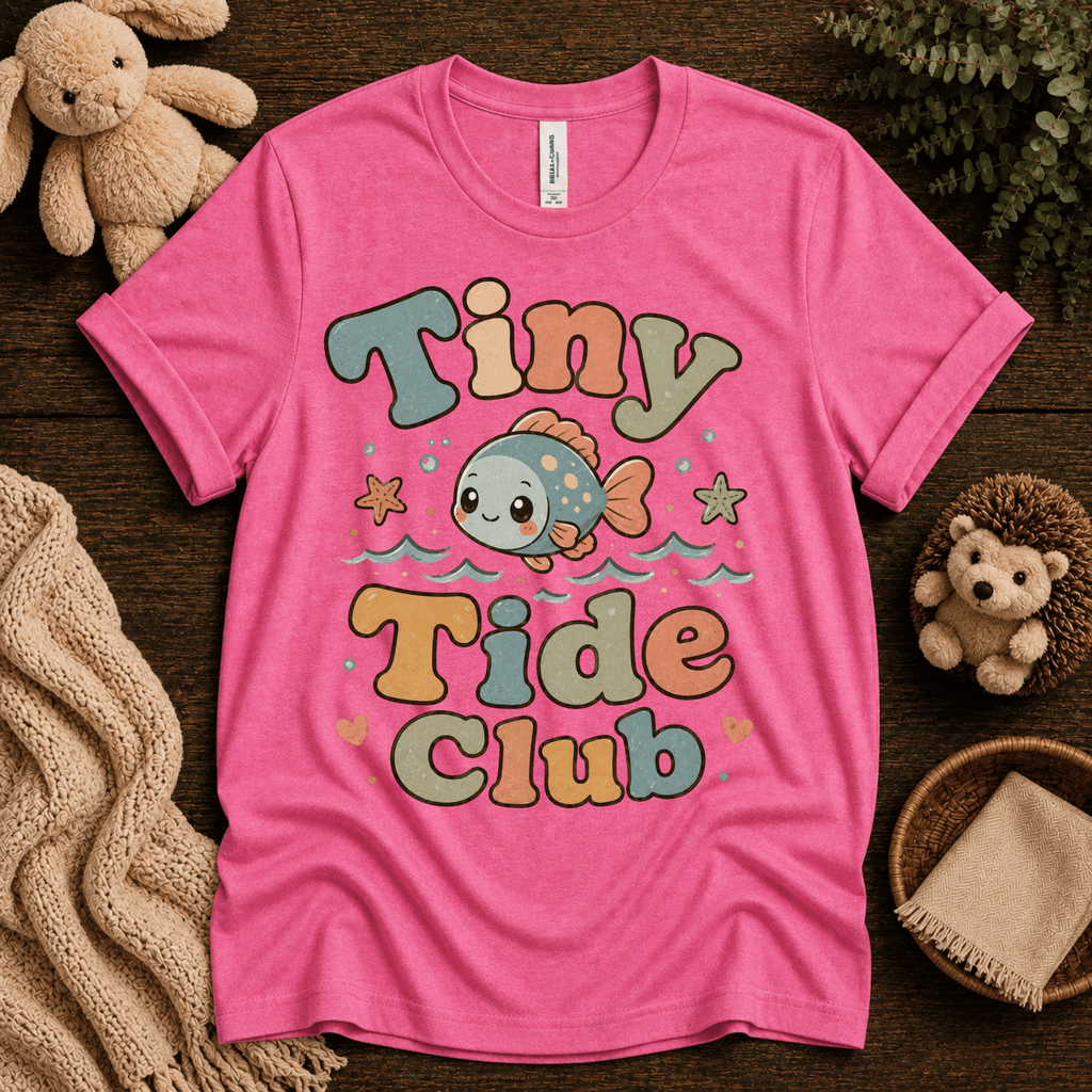 Tiny Tide Club cute animal graphic t-shirt cozy flat lay in charity pink.