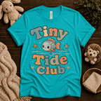 Tiny Tide Club cute animal graphic t-shirt cozy flat lay in heather sea green.