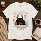 Social Battery Dead funny introvert graphic t-shirt cozy flat lay in white.
