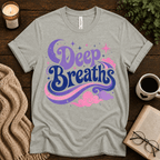 Deep Breaths inspirational introvert graphic t-shirt cozy flat lay in athletic heather.