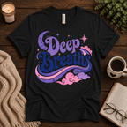 Deep Breaths inspirational introvert graphic t-shirt cozy flat lay in vintage black.
