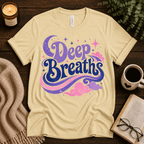 Deep Breaths inspirational introvert graphic t-shirt cozy flat lay in natural.