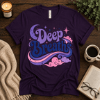 Deep Breaths inspirational introvert graphic t-shirt cozy flat lay in team purple.