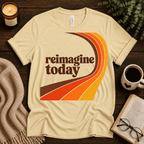 Reimagine Today inspirational introvert graphic t-shirt cozy flat lay in natural.