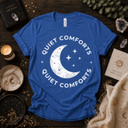 Quiet Comforts magic celestial graphic t-shirt cozy flat lay in true royal.