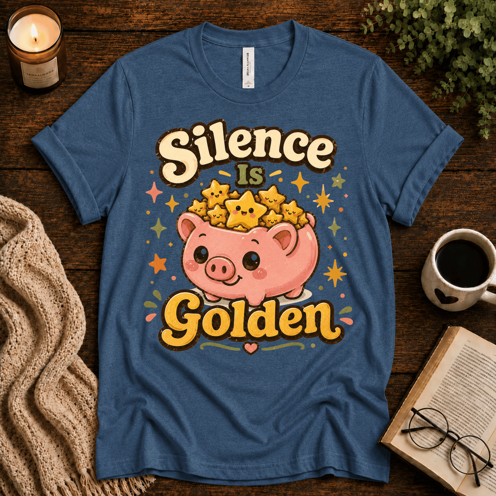 Silence Is Golden funny introvert graphic t-shirt cozy flat lay in deep heather.