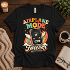 Airplane Mode funny introvert graphic t-shirt cozy flat lay in vintage black.