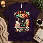 Airplane Mode funny introvert graphic t-shirt cozy flat lay in team purple.