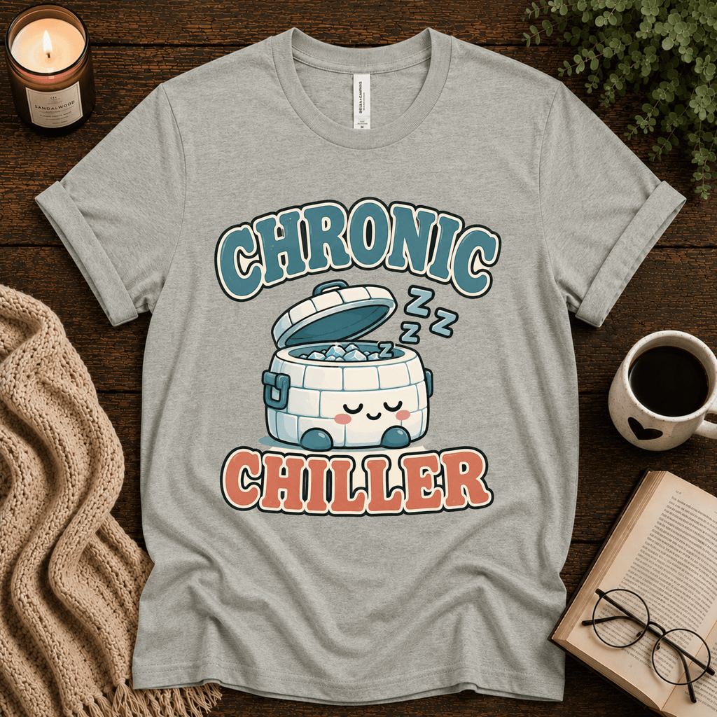 Chronic Chiller funny introvert graphic t-shirt cozy flat lay in athletic heather.