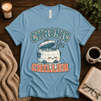 Chronic Chiller funny introvert graphic t-shirt cozy flat lay in baby blue.