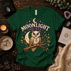 Moonlight Society cute celestial graphic t-shirt cozy flat lay in evergreen.