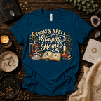 Today's Spell celestial witchy graphic t-shirt cozy flat lay in deep teal.