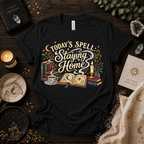 Today's Spell celestial witchy graphic t-shirt cozy flat lay in vintage black.