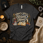 Today's Spell celestial witchy graphic t-shirt cozy flat lay in asphalt.