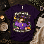 Hex Yeah cute witchy graphic t-shirt cozy flat lay in team purple.