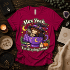 Hex Yeah cute witchy graphic t-shirt cozy flat lay in berry.