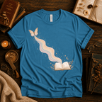 Rainbow Book whimsical book graphic t-shirt cozy flat lay in aqua.