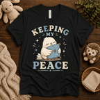 Keeping My Peace cute animal graphic t-shirt cozy flat lay in vintage black.