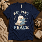 Keeping My Peace cute animal graphic t-shirt cozy flat lay in navy.