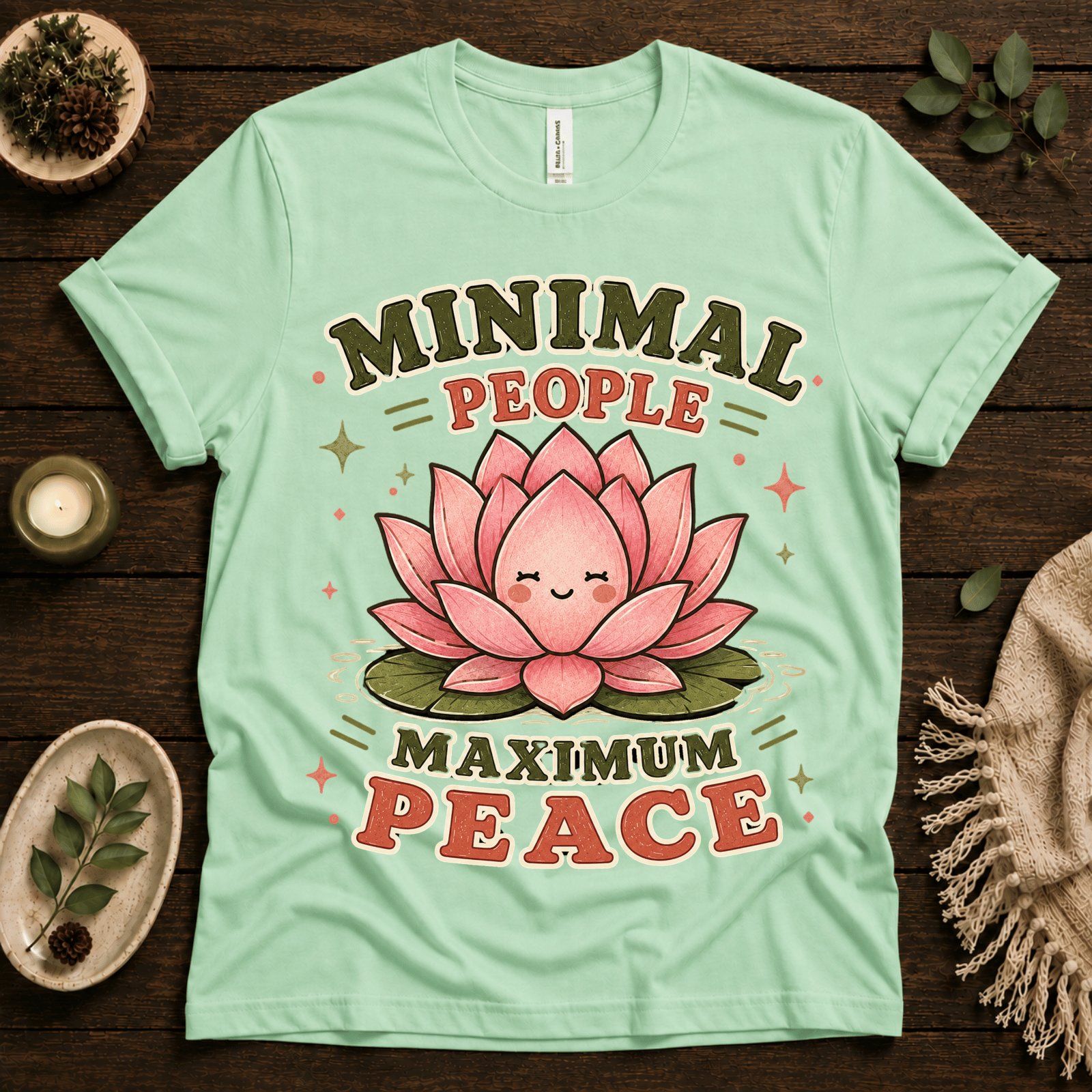Minimal People funny plant graphic t-shirt cozy flat lay in mint.