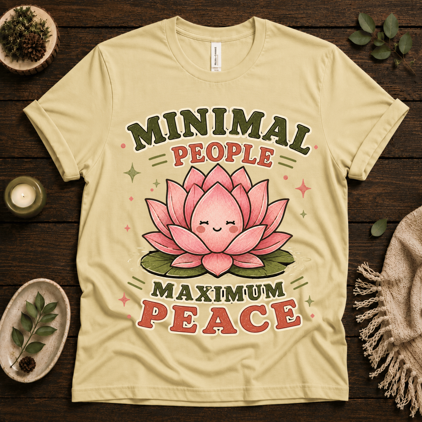 Minimal People funny plant graphic t-shirt cozy flat lay in natural.