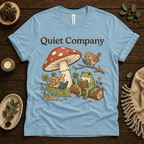Quiet Company nature lover graphic t-shirt cozy flat lay in baby blue.