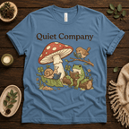 Quiet Company nature lover graphic t-shirt cozy flat lay in steel blue.