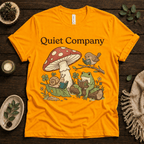 Quiet Company nature lover graphic t-shirt cozy flat lay in gold.