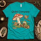Quiet Company nature lover graphic t-shirt cozy flat lay in heather sea green.