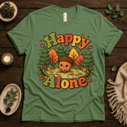 Happy Alone cute nature graphic t-shirt cozy flat lay in leaf.