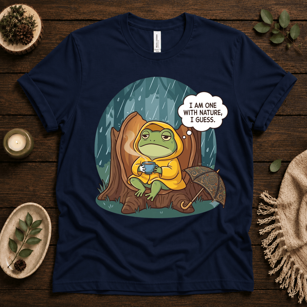 One With Nature funny nature graphic t-shirt cozy flat lay in navy.