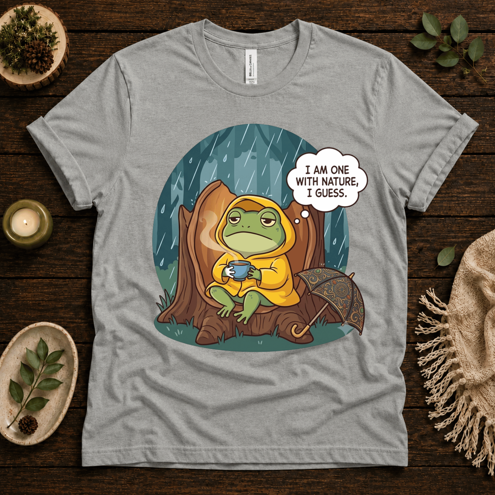 One With Nature funny nature graphic t-shirt cozy flat lay in athletic heather.